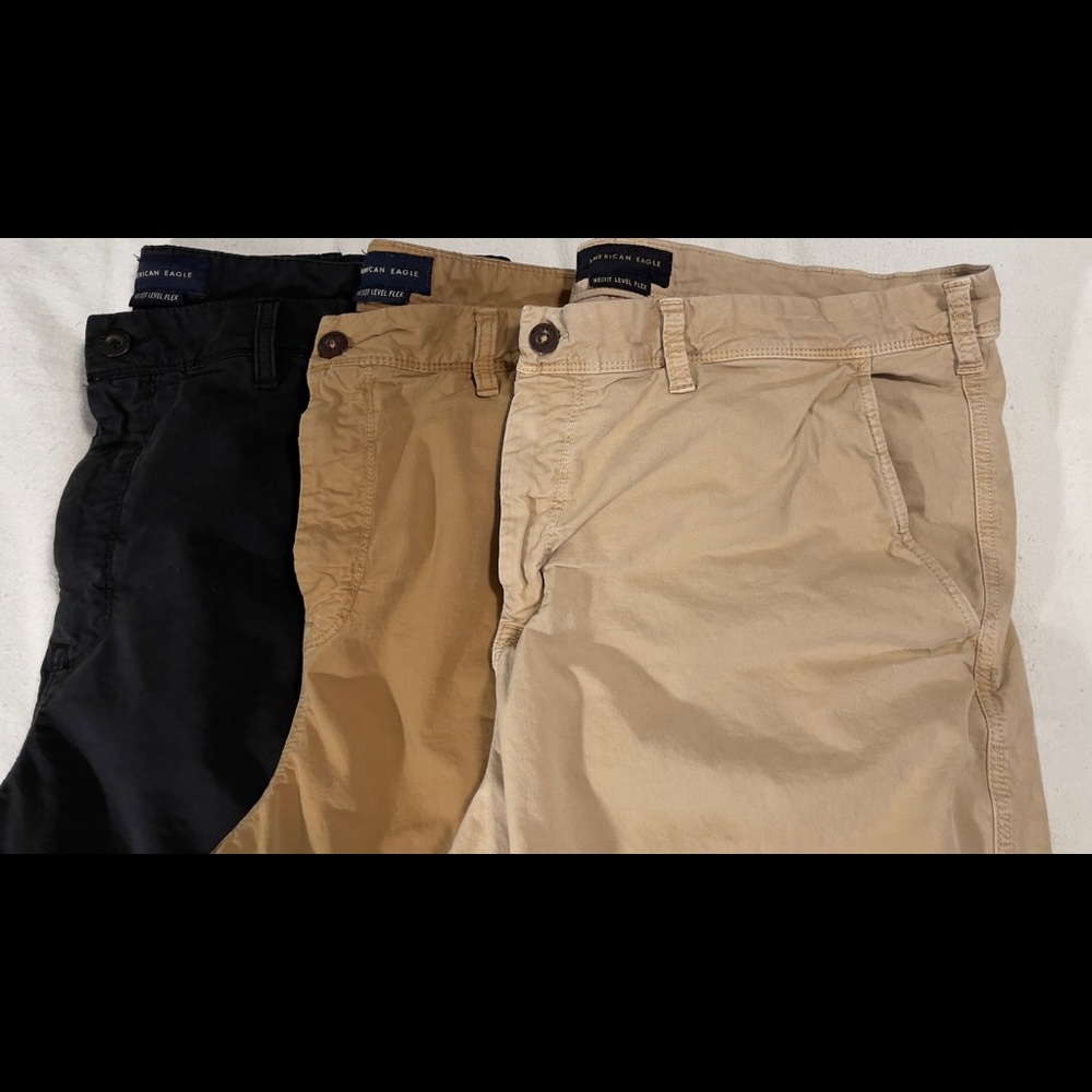 (3) American Eagle Original Straight Flex Chino Pants - Black, Khaki, & Beige